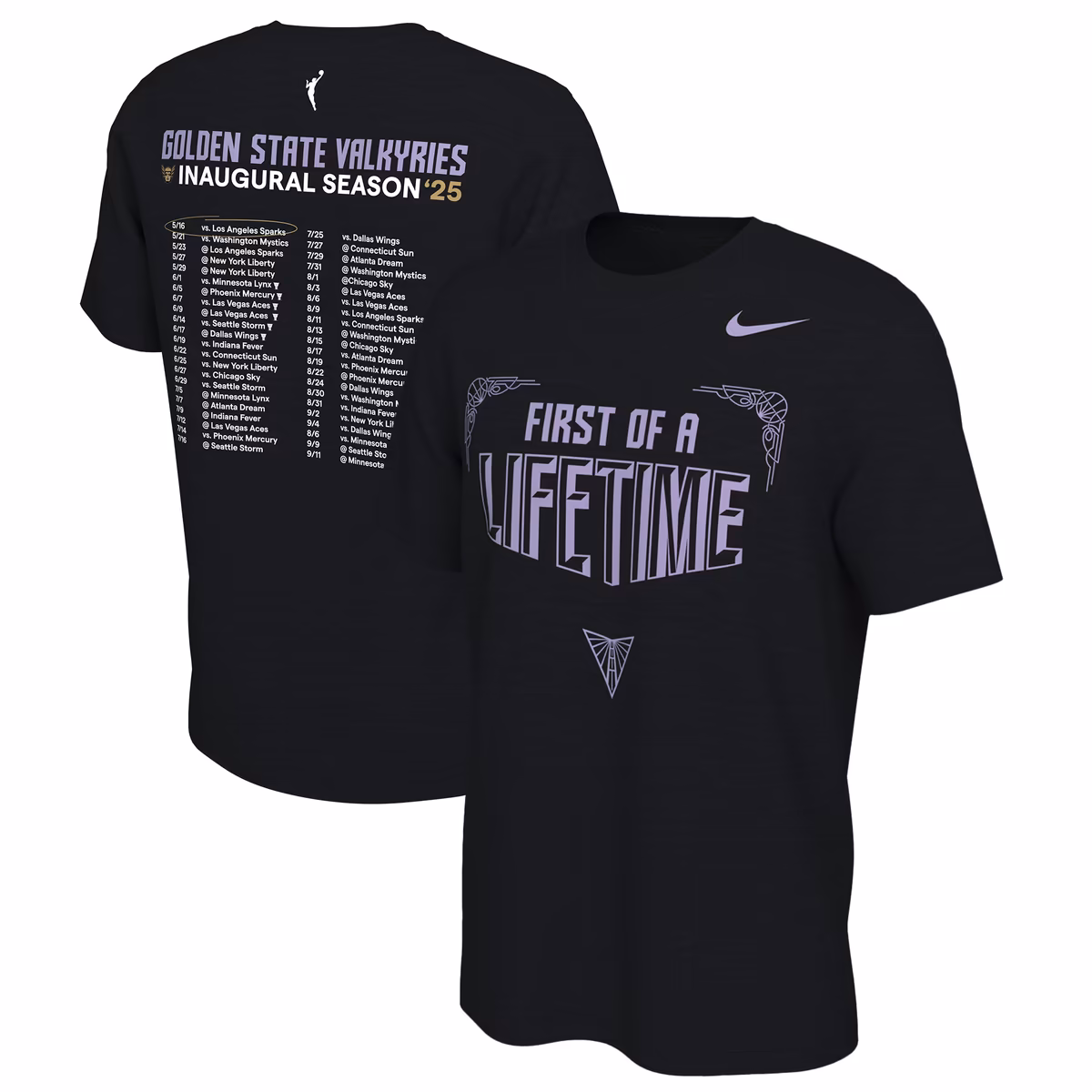 Unisex Nike Eclipse Black Golden State Valkyries 2025 Inaugural Season First of a Lifetime Schedule T-Shirt