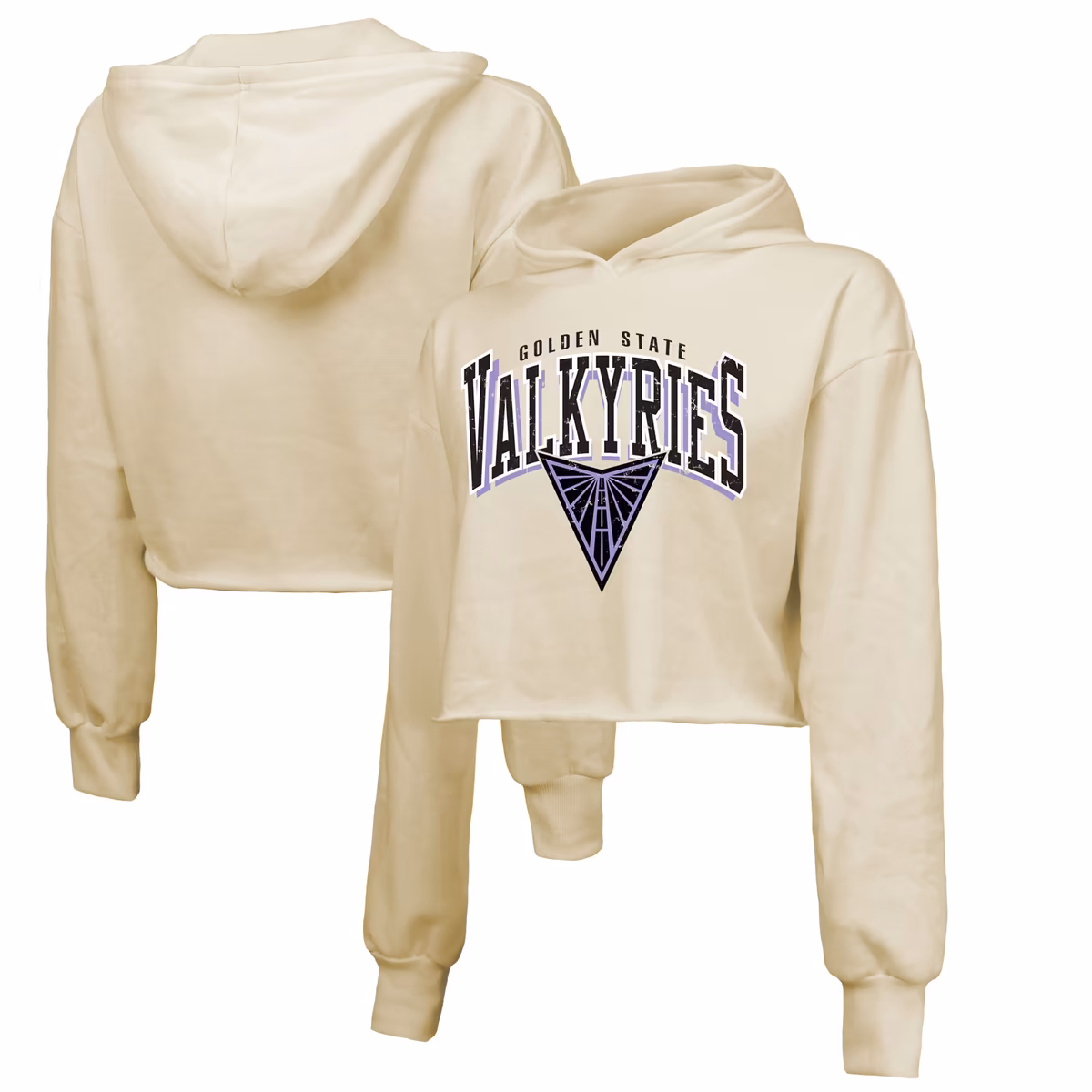 Women's Majestic Threads Cream Golden State Valkyries Circus Shot Drop Shoulder Tri-Blend Cropped Pullover Hoodie