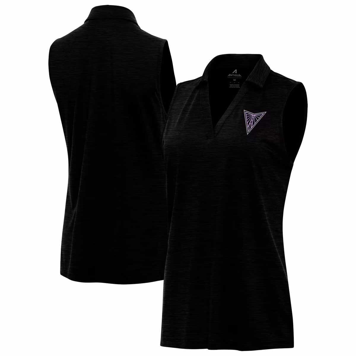 Women's Antigua Heather Black Golden State Valkyries Layout Sleeveless V-Neck Polo 1 Women's Antigua Heather Black Golden State Valkyries Layout Sleeveless V-Neck Polo