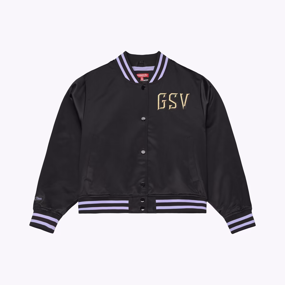 Women's Mitchell & Ness Black Golden State Valkyries Lightweight Cropped Satin Jacket 5 Women's Mitchell & Ness Black Golden State Valkyries Lightweight Cropped Satin Jacket