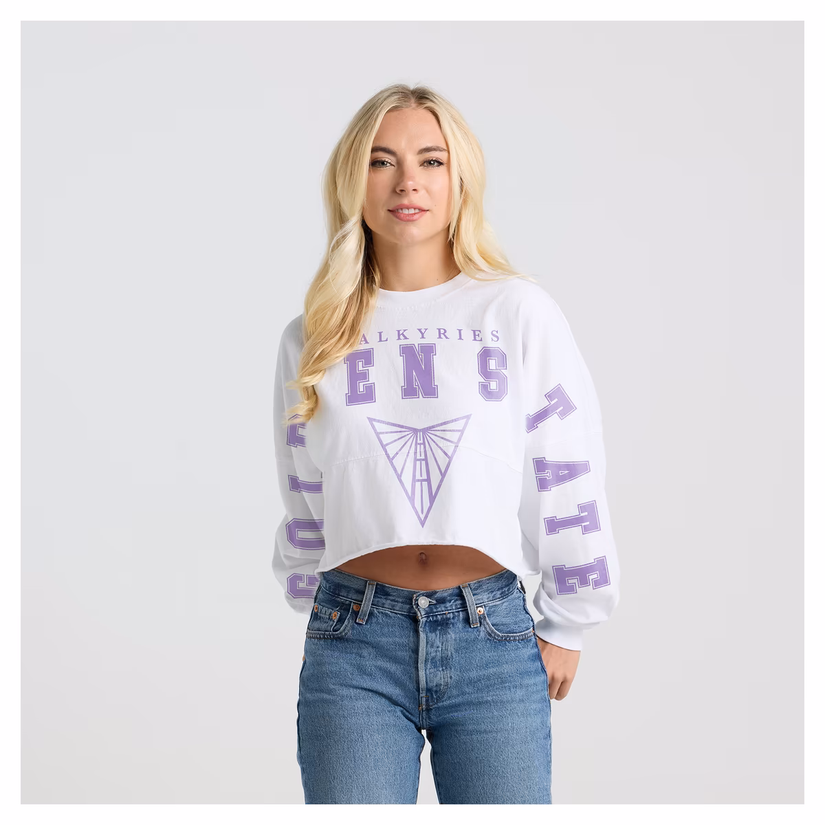 Women's Fanatics White Golden State Valkyries Spirit Jersey Cropped Crew Neck Sweatshirt