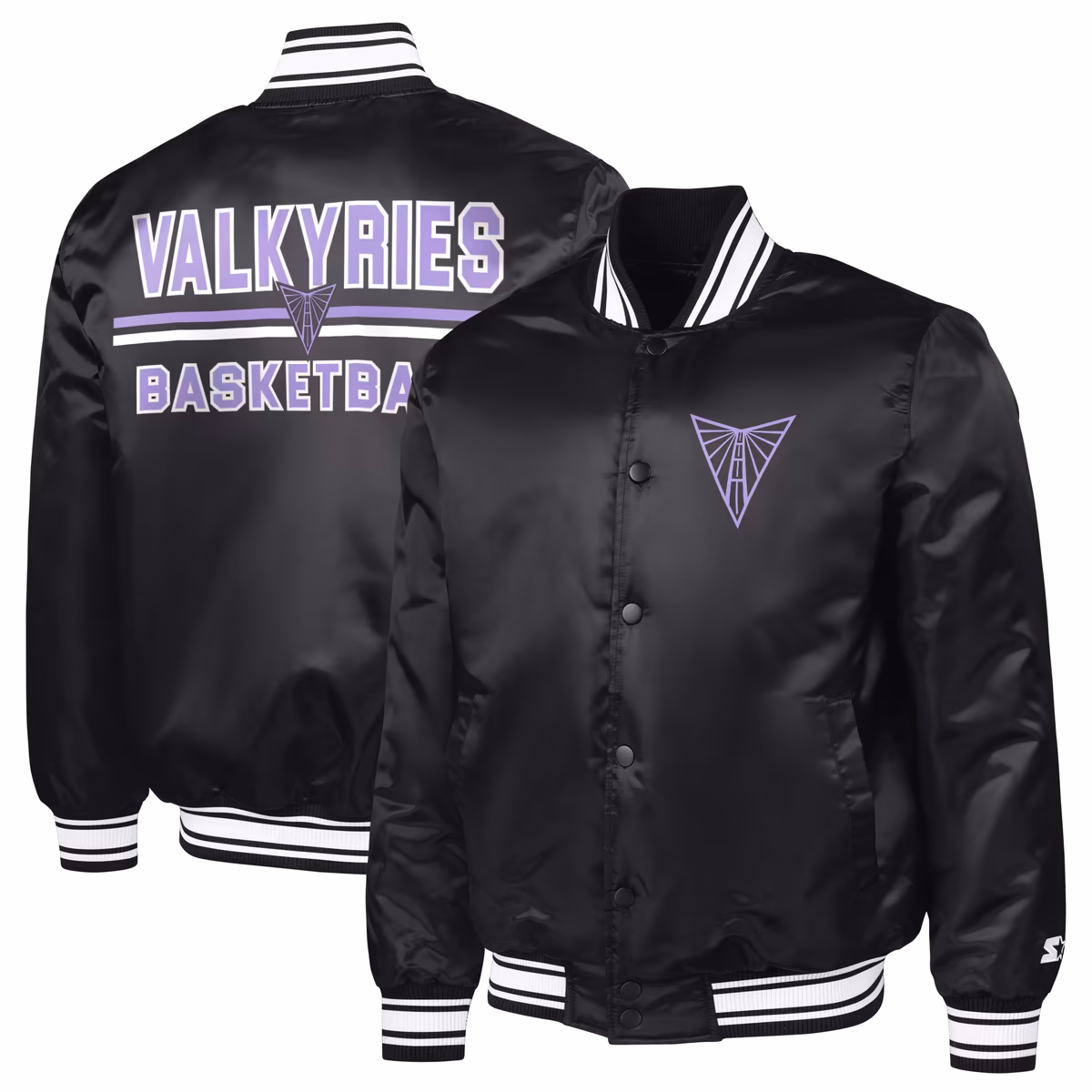 Men's Starter Eclipse Black Golden State Valkyries Satin Varsity Full-Snap Jacket 17 Men's Starter Eclipse Black Golden State Valkyries Satin Varsity Full-Snap Jacket